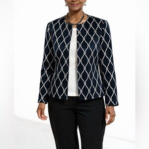 Talbots Stretch Chain Link Blazer Open Jacket 10 Dark Navy